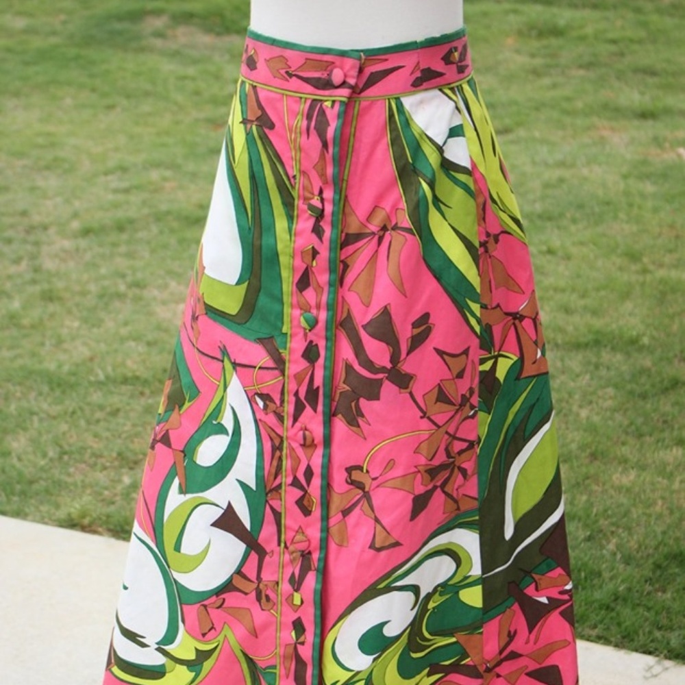 Emilio Pucci Vintage 1970s Cotton Midi Skirt